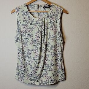 Karl Lagerfeld Paris Sleeveless Pink & Green Floral Blouse Size LG